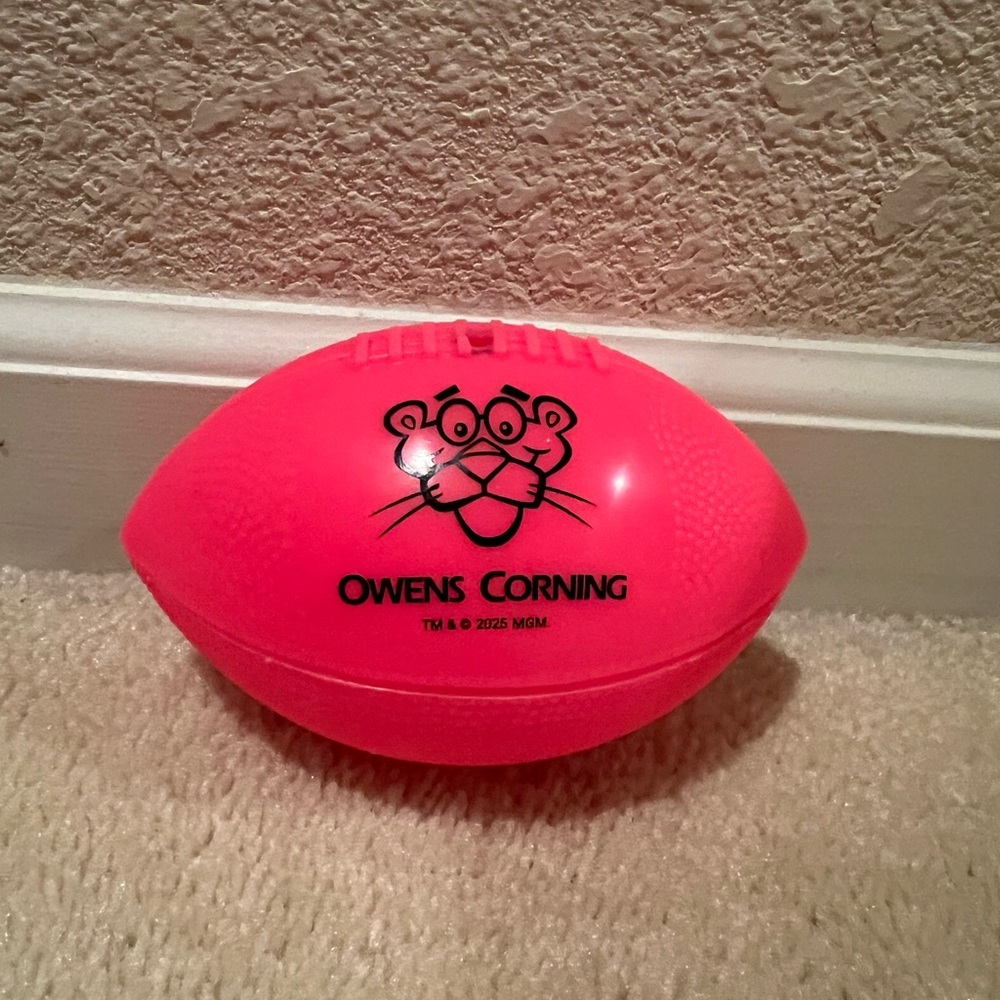 Owens Corning Roofing Pink Panther Plush Set with Cap and Football - Picture 3 of 6